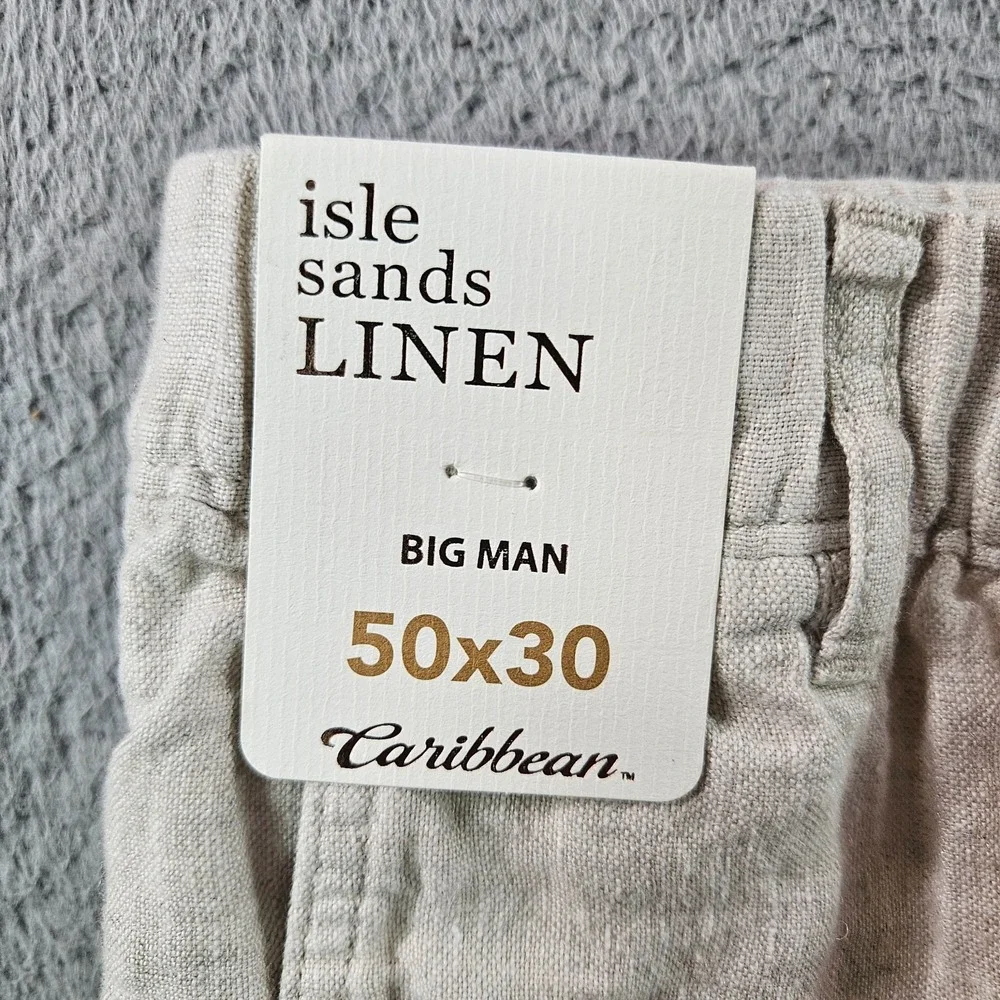 $89 NEW Caribbean Roundtree Linen Pants Men 50 x 30 Coastal‎ Comfort Beige